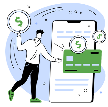 a student uses his online banking app illustration